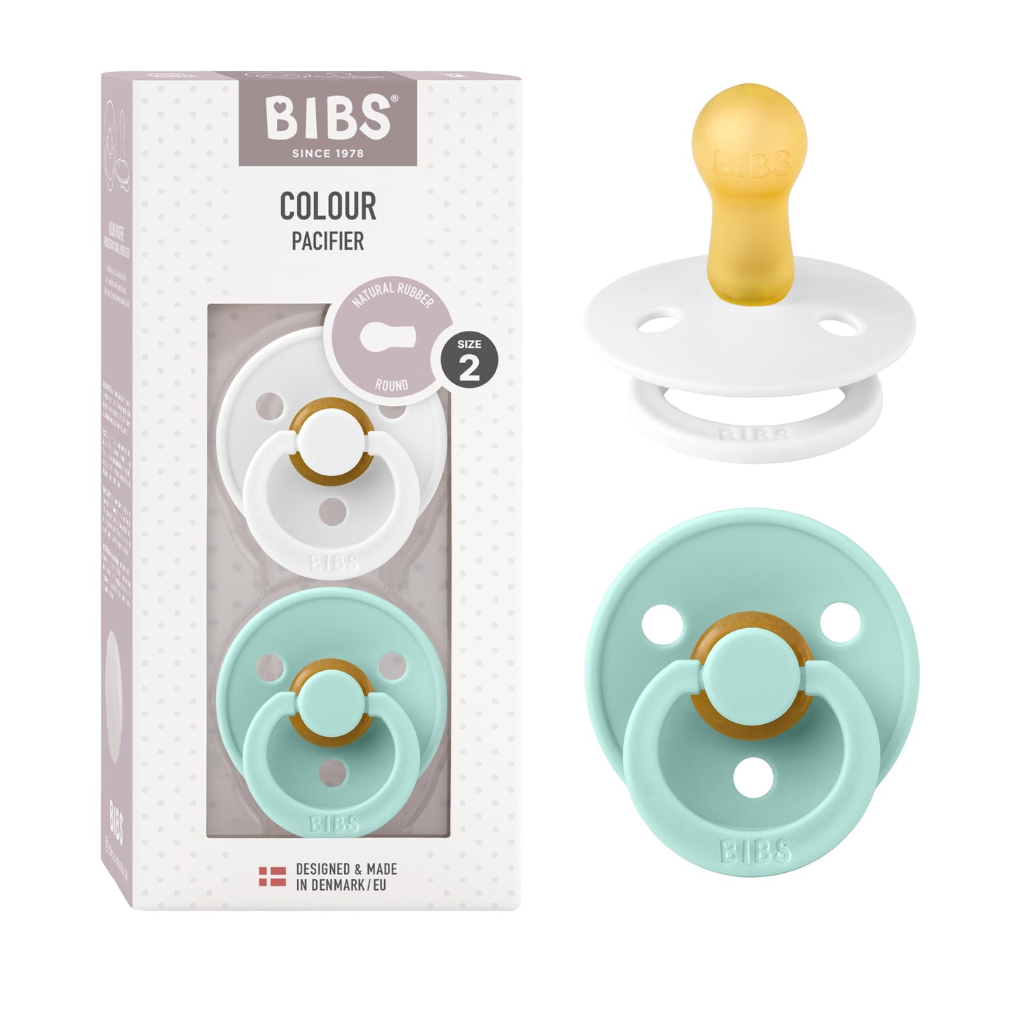 BIBS Colour Schnuller 2er-Pack, BPA-frei, Kirschform Nippel. Naturkautschuk/Latex, Hergestellt in Dänemark. Größe 2 | 6+ Monate | 2-Pack, Coral/Ruby