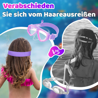 Vvinca Swimming Goggles for Kids with Nose Guard and Fabric Strap, Shatterproof, Anti-Fog and Waterproof for Children 3-14 Years