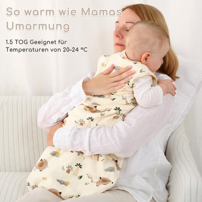 Yukkidds Baby Summer Sleeping Bag, 100% Cotton, 0.5 Tog, beige elephant, 0 - 6 months
