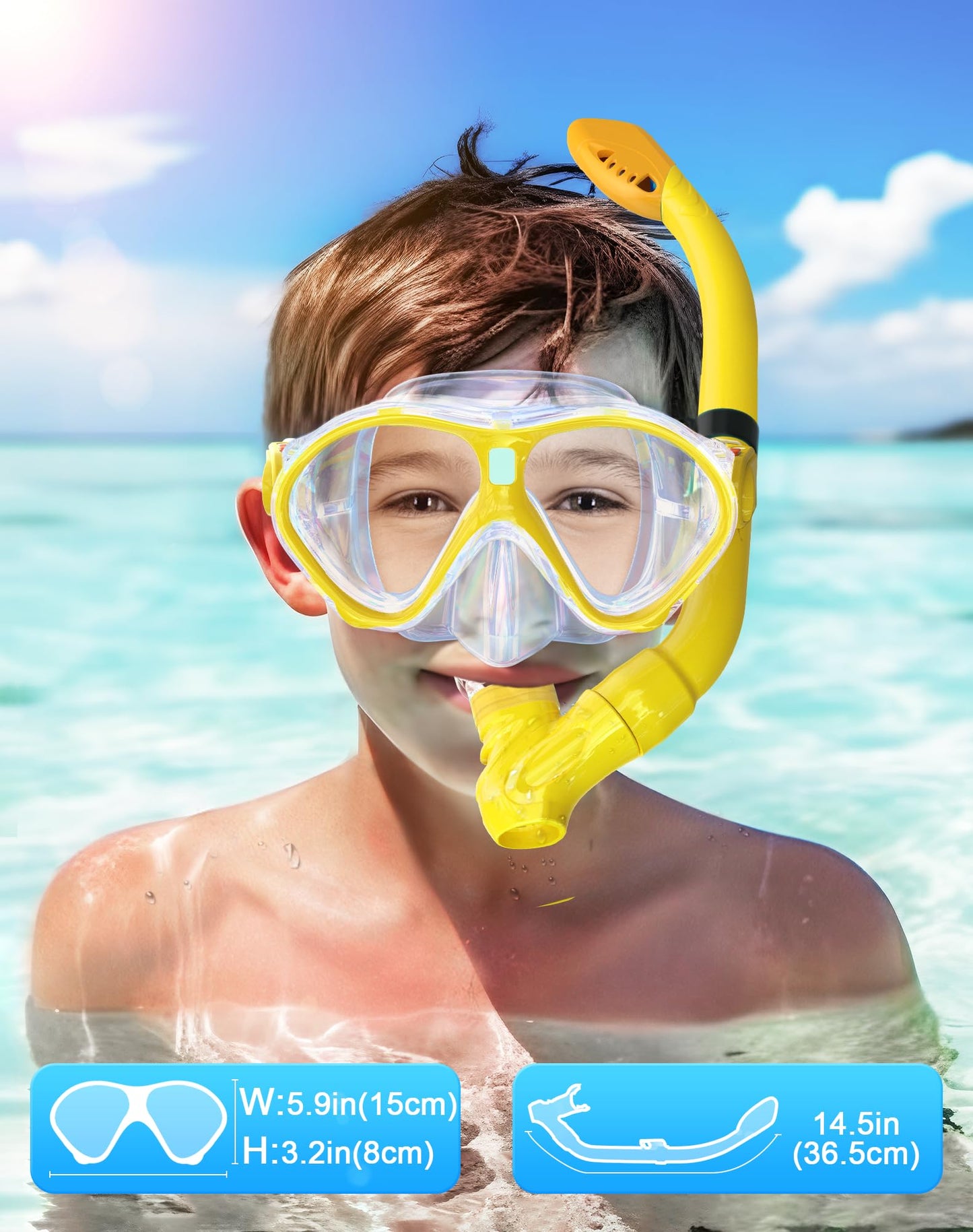 Gintenco Schnorchelset Kinder, Taucherbrille Kinder mit Schnorchel Anti-Fog Panorama-Weitsicht, Anti-Leck schnorchelmaske,Tauchmaske für Schwimmen Schnorcheln 4-16 Jahre