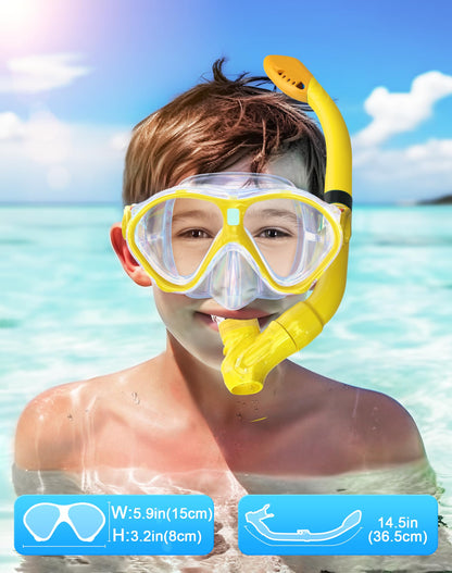 Gintenco Schnorchelset Kinder, Taucherbrille Kinder mit Schnorchel Anti-Fog Panorama-Weitsicht, Anti-Leck schnorchelmaske,Tauchmaske für Schwimmen Schnorcheln 4-16 Jahre