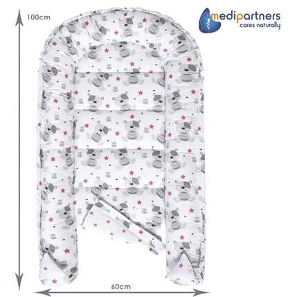 Medi Partners Babynestchen Babynest Set 100x60x15 Kuschelnest 5 teilig herausnehmbarer Einsatz Kokon Nestchen Babys Neugeborene 100% Baumwolle (REH mit Grauem Minky)