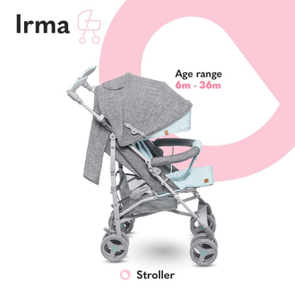 Lionelo Irma Pushchair up to 15 kg, Lightweight Modern Pushchair with Reclining Function, Foldable, Large 6 Inch Wheels, Large Basket, Bag, Mosquito Net 