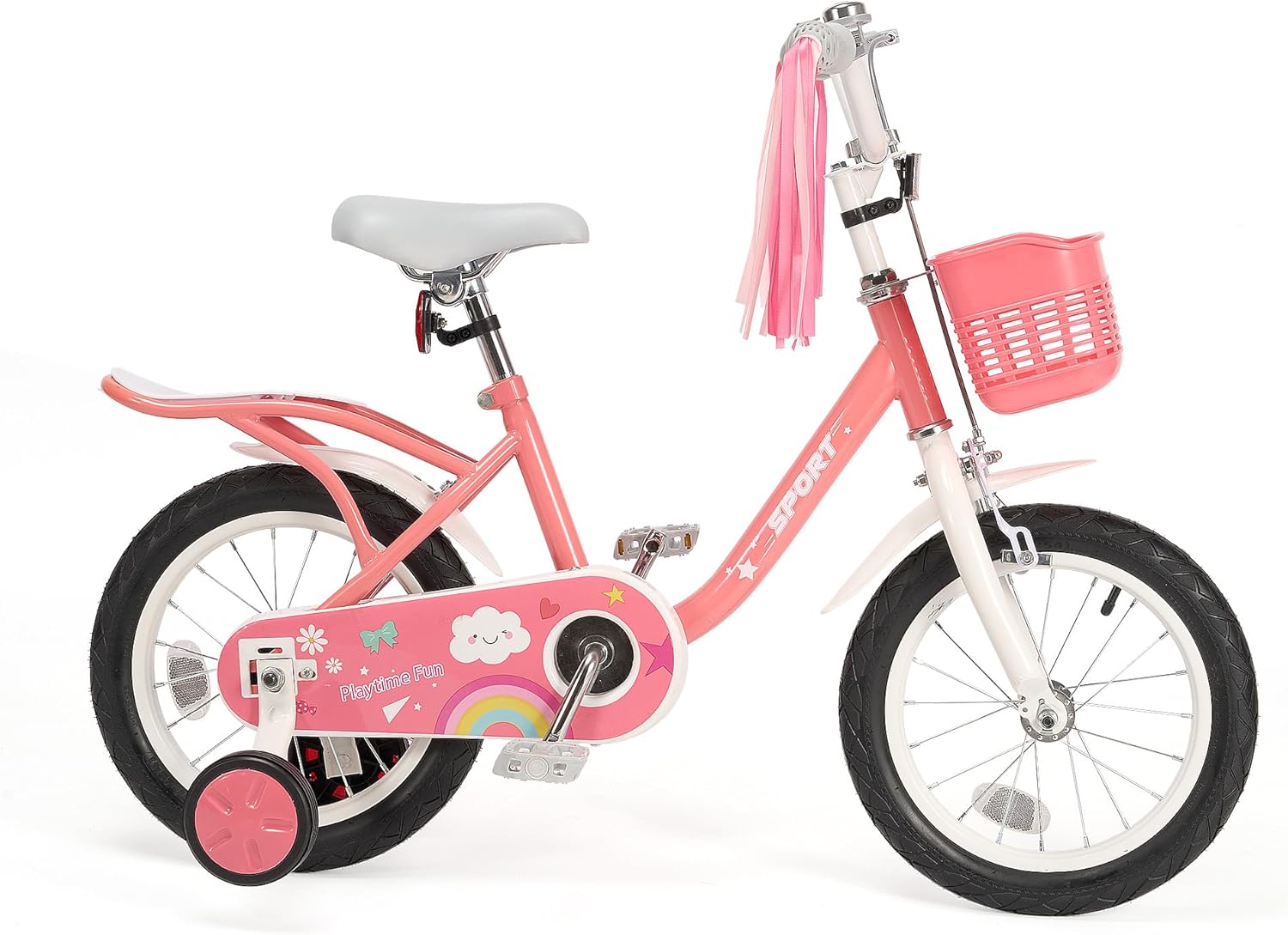 BODIOO 14 Zoll Kinderfahrrad Fahrrad für Mädchenmit und Jungen Stützrädern & verstellbarem Sattelfür Spielrad mit Korb & Klingel Fahrer von 94 bis 107 cm-Rosa - Meloni2
