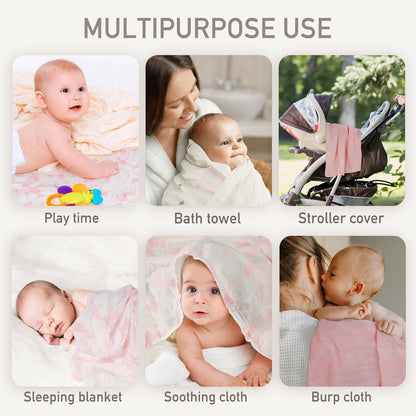 GLLQUEN Musselintücher für Babys, 6 Stück Spucktücher aus Baumwolle 70 cm x 70 cm, saugfähig und atmungsaktiv und ideal zum Reinigen, Abwischen und Abdecken von Neugeborenen