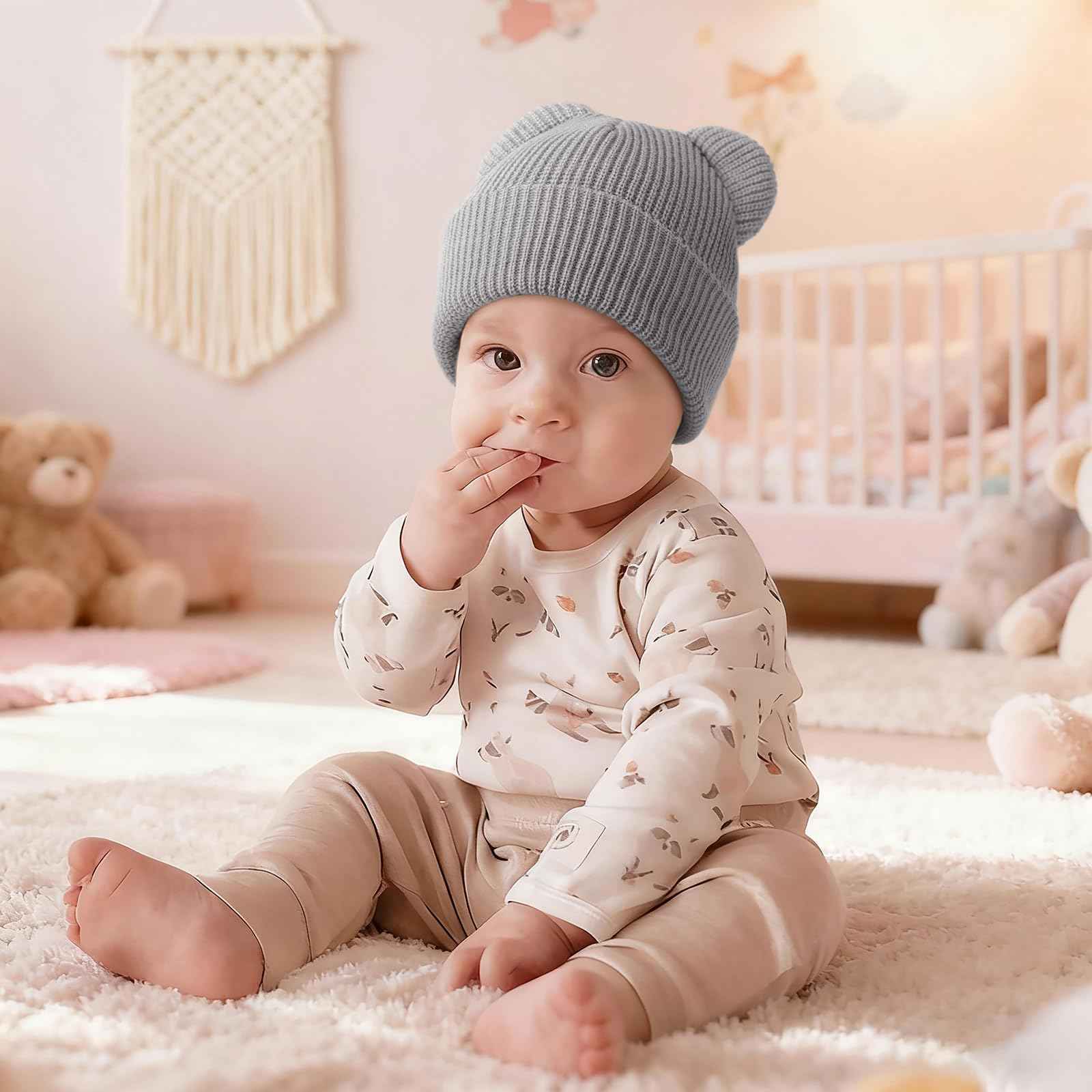 DRESHOW Toddler Beanie Baby Winter Hats Baby Soft Knitting Cute Bear Ears Hat for Boys Girls Warm Hat Hats for 0 Months - 24 Months