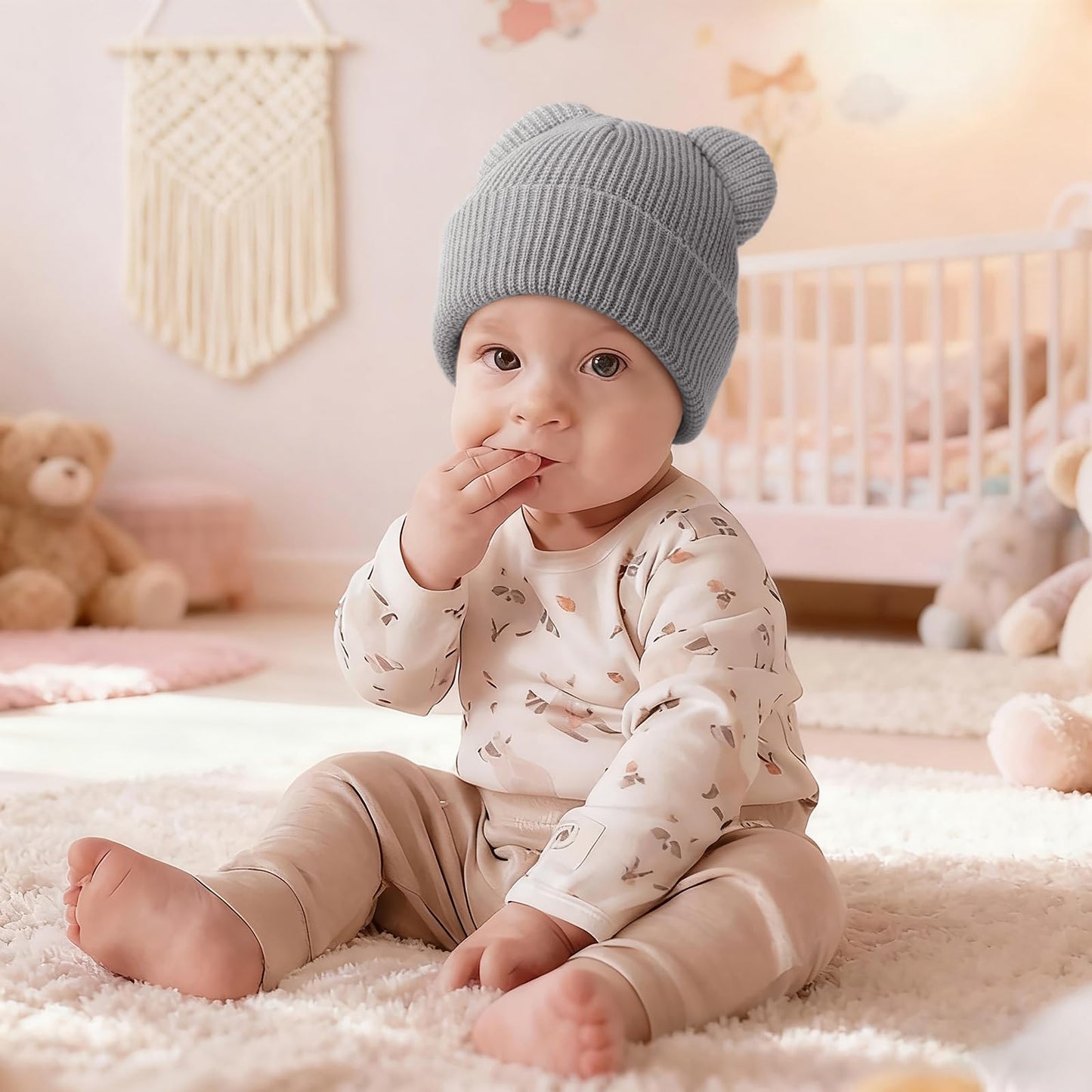 DRESHOW Toddler Beanie Baby Winter Hats Baby Soft Knitting Cute Bear Ears Hat for Boys Girls Warm Hat Hats for 0 Months - 24 Months 