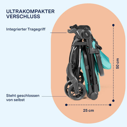 PEG Leichter Buggy Volo mit Regenschutz, Handgepäckgröße, Flugzeuggeeignet, Kompakt, Ab Geburt bis 22 kg, Reisetasche Inklusive, Malva