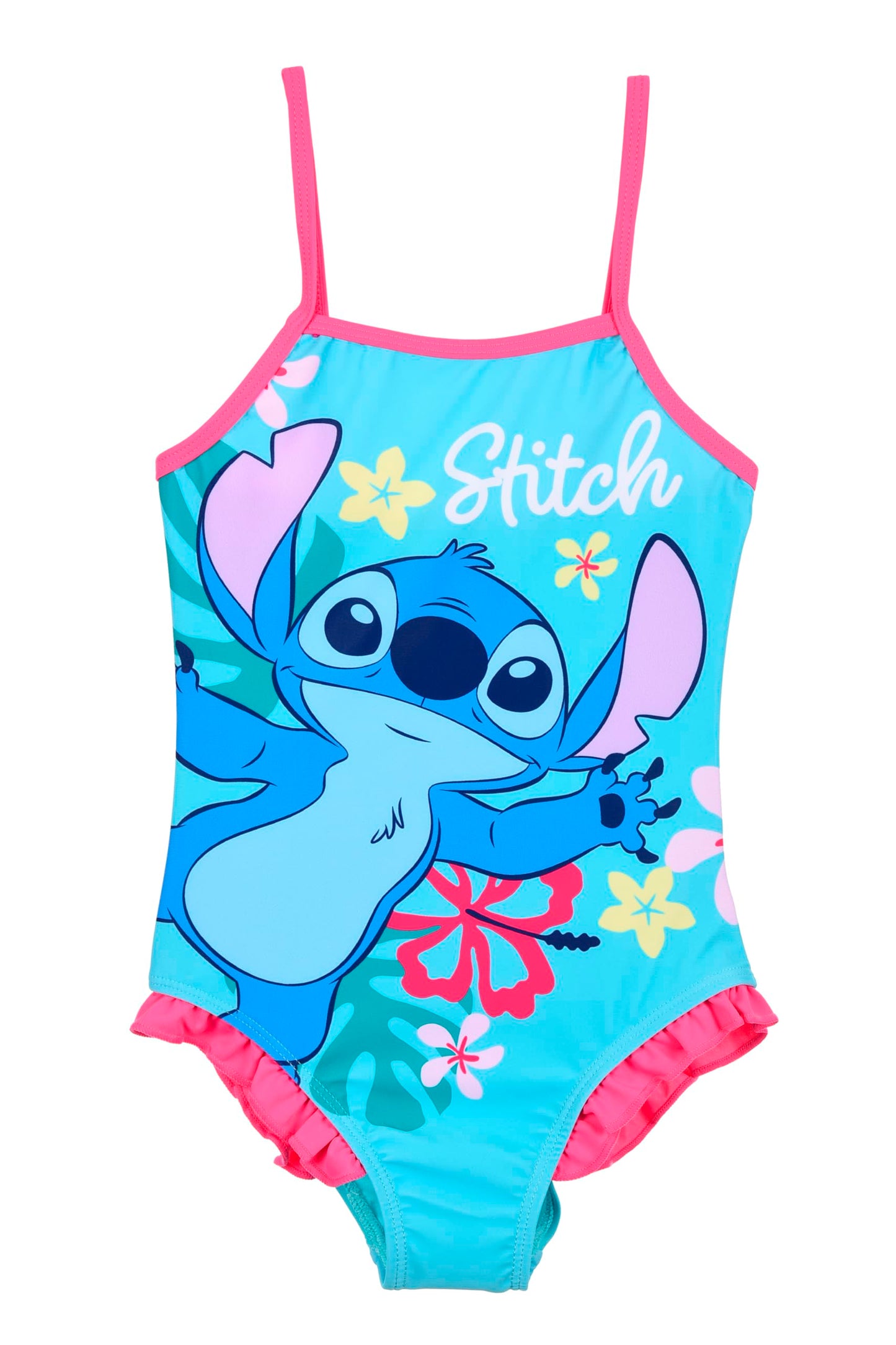 Disney Stitch Girls Flower Design Summer One Piece Swimsuit Kids Swimming Costume Sizes 3 to 8 Years