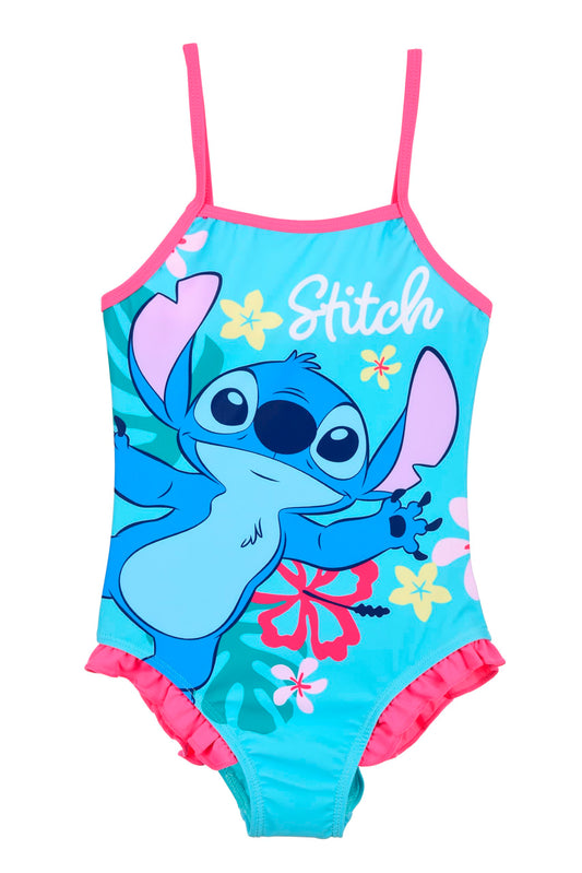 Disney Stitch Girls Flower Design Summer One Piece Swimsuit Kids Swimming Costume Sizes 3 to 8 Years
