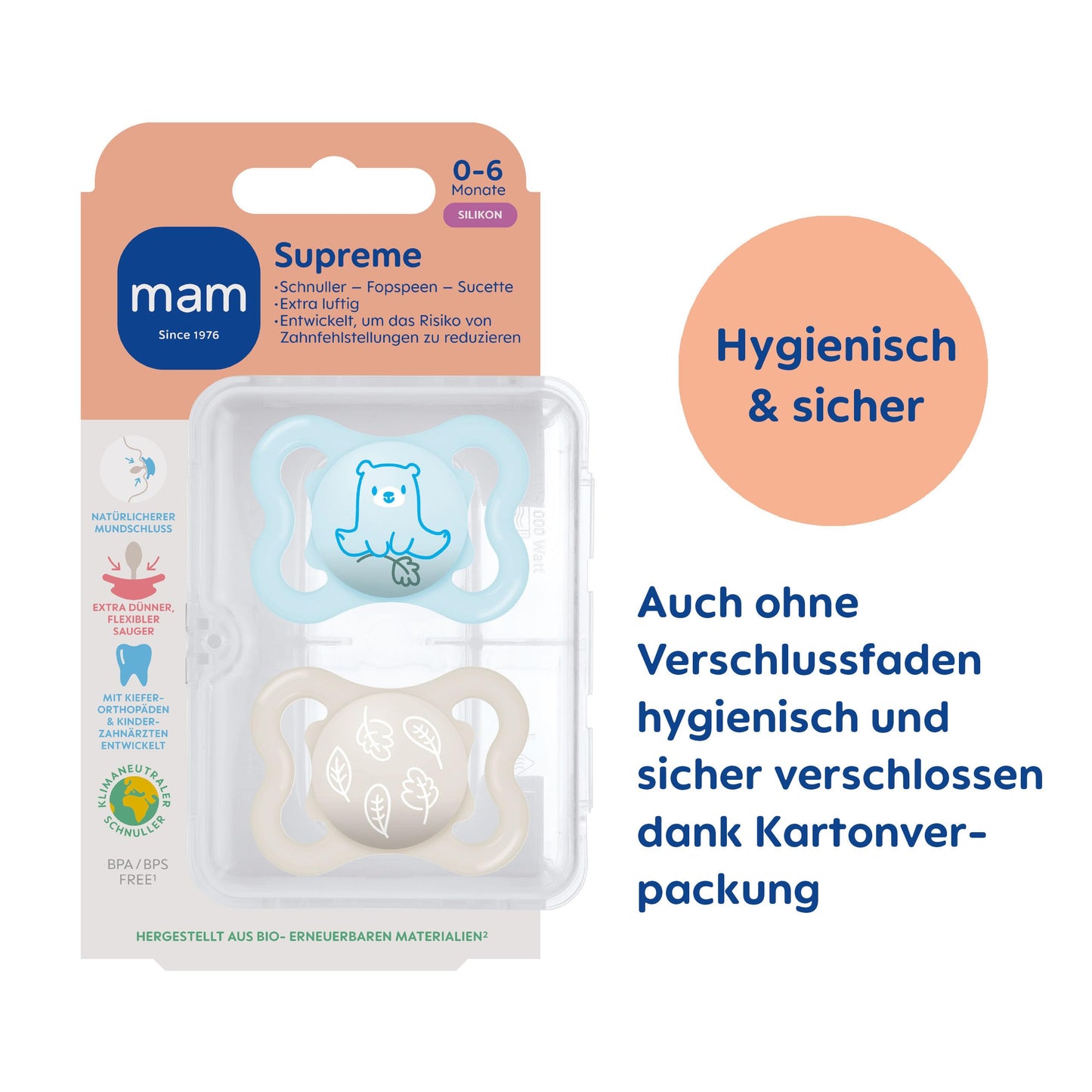 MAM Supreme Day & Night Schnuller | 0-6 Monate | Babyschnuller für Neugeborene | 94% Akzeptanz | beugt Zahnfehlstellungen vor | mit Zahnmedizinern entwickelt| SkinSoft Silikon |Bär/Nilpferd |4 Stück