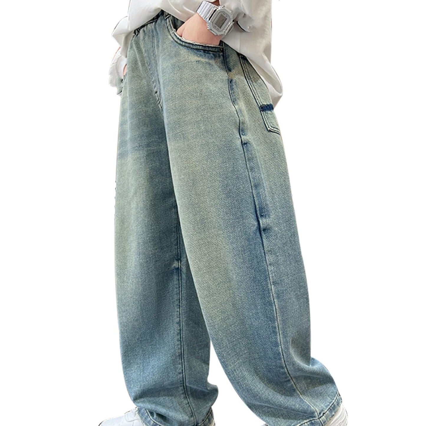 Children's Baggy Jeans Boys Wide Leg Jeans Loose Fit Denim Vintage Trousers Casual Wide Leg Jeans Streetwear Outdoor Vintage Loose Fit Baggy Jogging Bottoms Boys Black Trousers Cargo Trousers Pants
