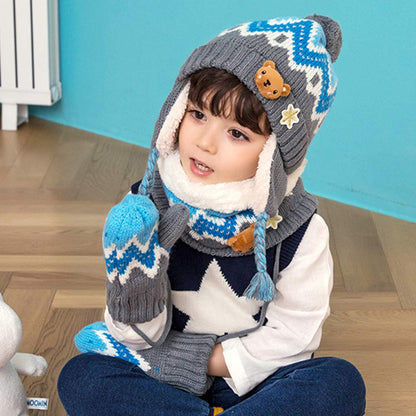 DORRISO Unisex-Baby Jungen Mädchen Mütze Schal Handschuh Set Niedlich Frühling Winter Herbst Beanie Strickmütze Warm Niedlich Klein Fuchs Wintermütze 1-6 Jahre alt