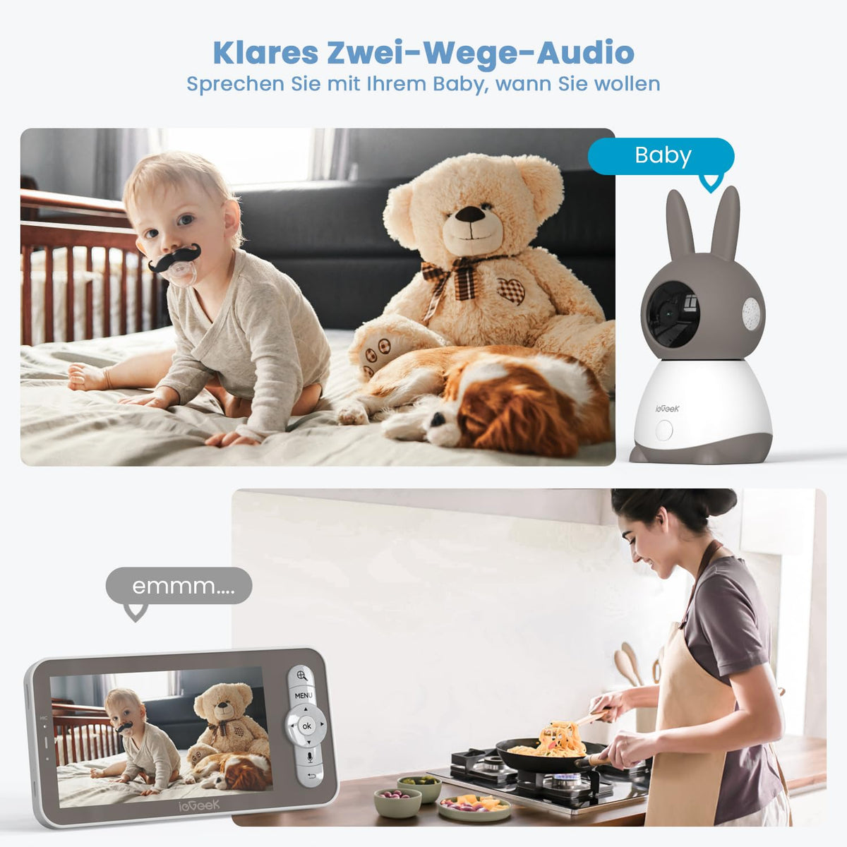 ieGeek Babyphone mit Nachtsicht - 2K 5" WLAN PTZ Kamera für rundum Sicherheit