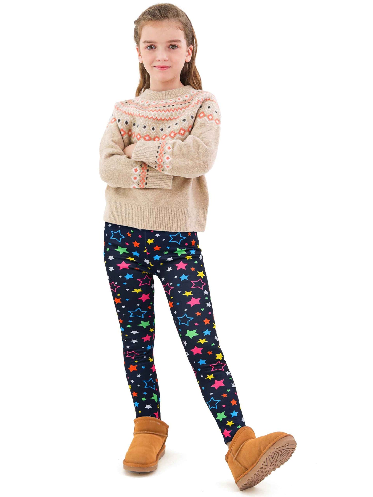 Ruisita 2 Pack Girls Winter Leggings Warm Thick Fleece Lined Leggings for Kids Ankle Length Printed Stretch Pants