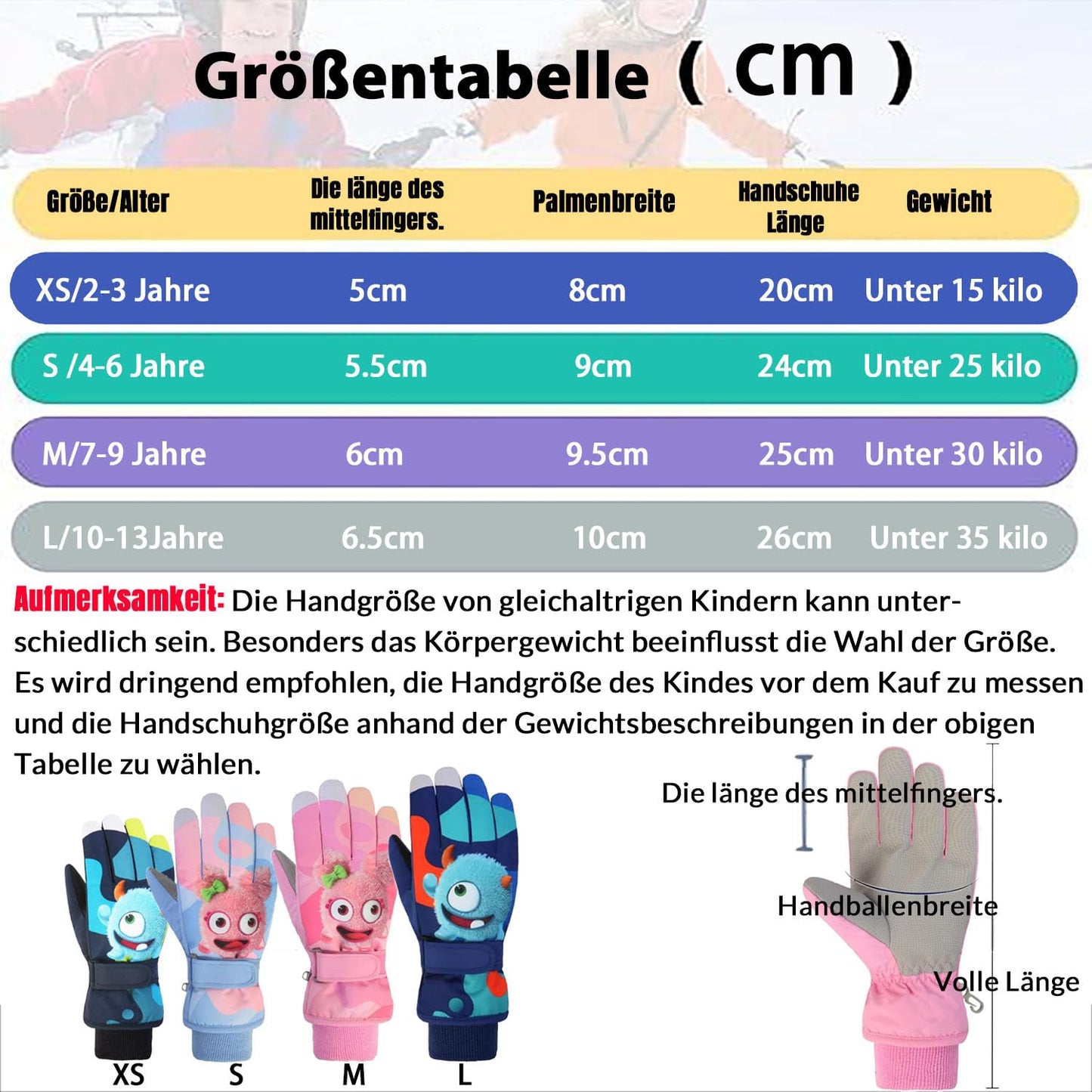FAYHIJUN Children's Winter Snow Gloves Ski Gloves for 1-13 Years Girls Boys PU Palm Waterproof Windproof Warm Fleece Winter Gloves Cycling Gloves