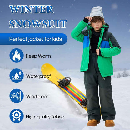 SMONTY Children's Snowsuit for Boys, Winter Ski Jacket and Trousers Set with Hood Strap, Windproof, Waterproof, Warm Coat