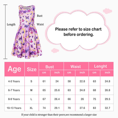 kids4ever Mädchen Kleid Ärmellos Sommerkleid Rundhals A-Linie Swing Kleid Meerjungfrau Galaxie Prinzessin Party Geburtstag 4-12 Jahre