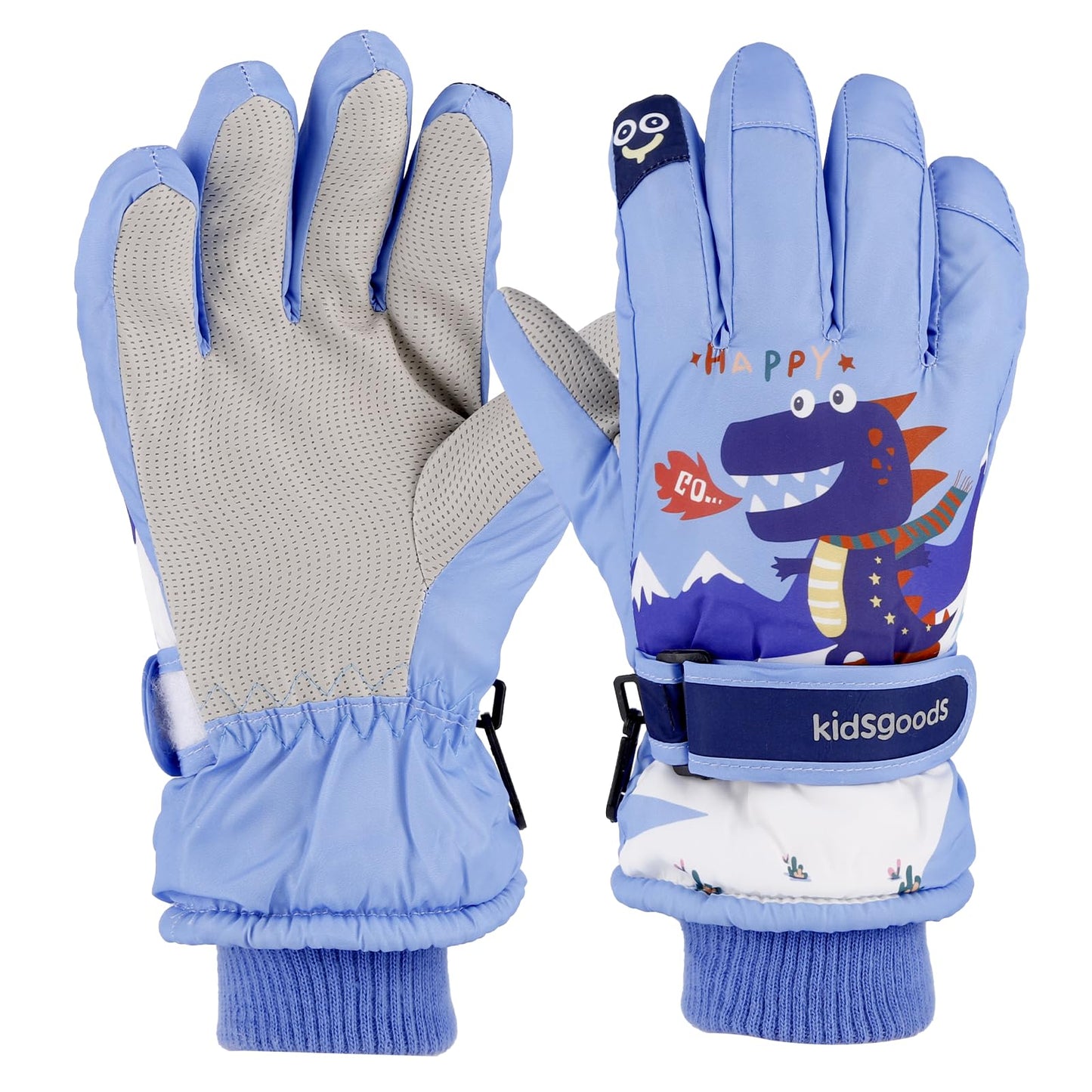 KAKU NANU Children's Winter Gloves 2-10 Years Ski Gloves Waterproof Warm Fleece Cartoon Children's Gloves Mittens with Cord Outdoor Snowboard Gloves Children Boys Girls Blue Red Pink Purple