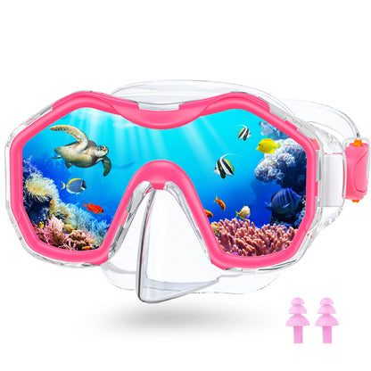 JEMULICE Taucherbrille Kinder, Schwimmbrille Kinder Schnorchelmaske für Jungen Mädchen, Tauchmaske mit Nasenabdeckung 180°Panorama HD Anti Nebel Anti-Leck Schwimmmaske für Kinder 4-16 Jahre