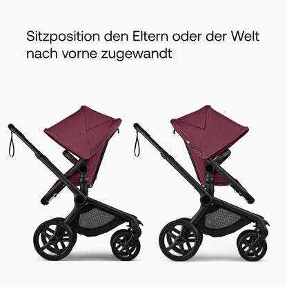 Bugaboo Fox 5, 2-in-1 Kinderwagen für jedes Gelände, mit Liegewanne und ausziehbarem Kleinkindsitz, einfach zu manövrieren und Ein-Hand Faltung, Fahrgestell in Schwarz und Sonnendach in Forest Green