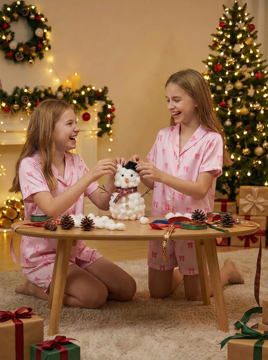 Pyjamas Mädchen Kinder, Süße Pyjama Sets, Satin Pyjamas für Mädchen 5-14 Jahre
