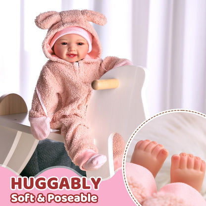 BABESIDE Baby Puppe - 43 cm / 17 Zoll Mädchen Babypuppen mit Stoffkörper - Babypuppe Mit Bezauberndem Outfit, Schnuller Und Babyflasche Als Geschenk FüR Kinder Ab 2 Jahren