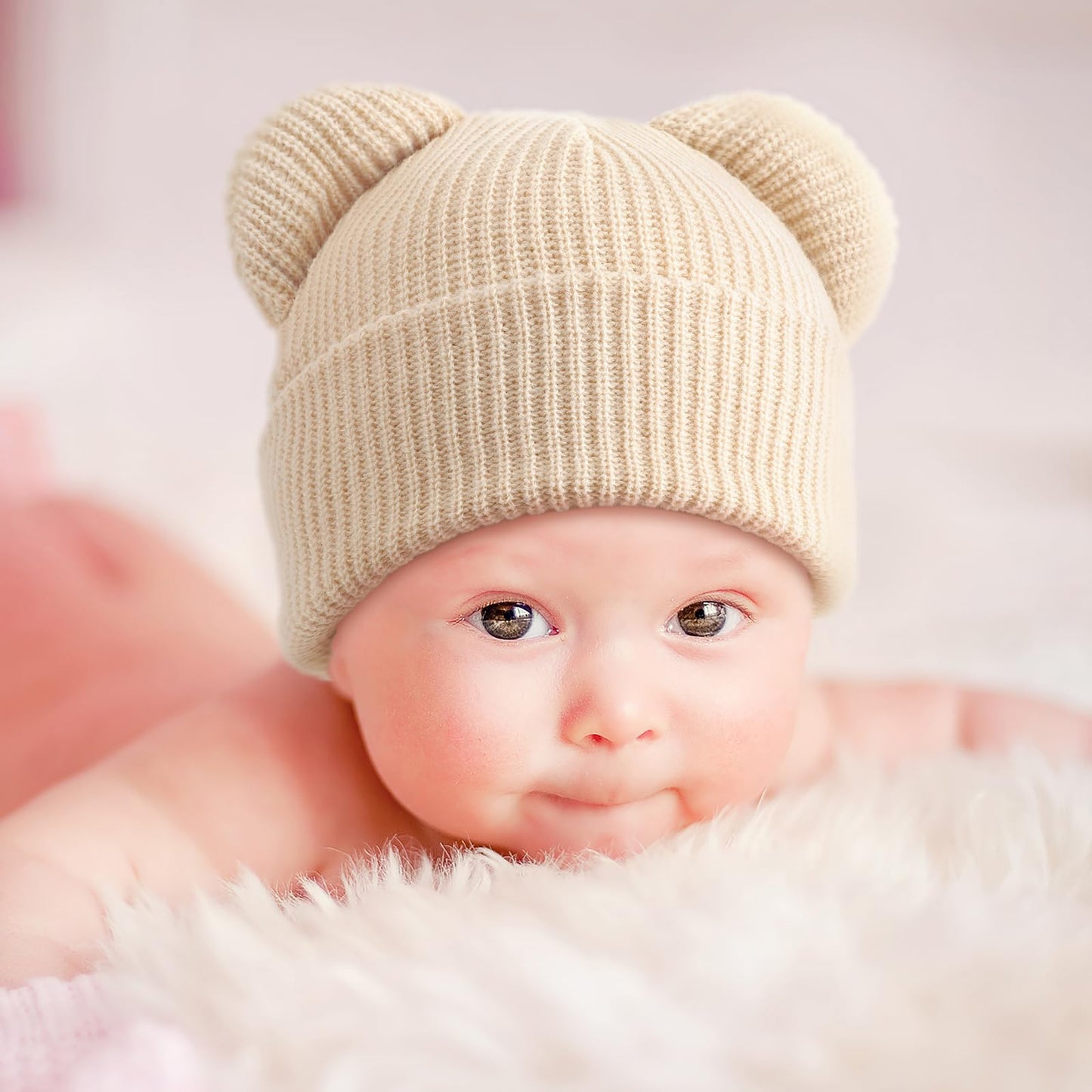 DRESHOW Toddler Beanie Baby Winter Hats Baby Soft Knitting Cute Bear Ears Hat for Boys Girls Warm Hat Hats for 0 Months - 24 Months 