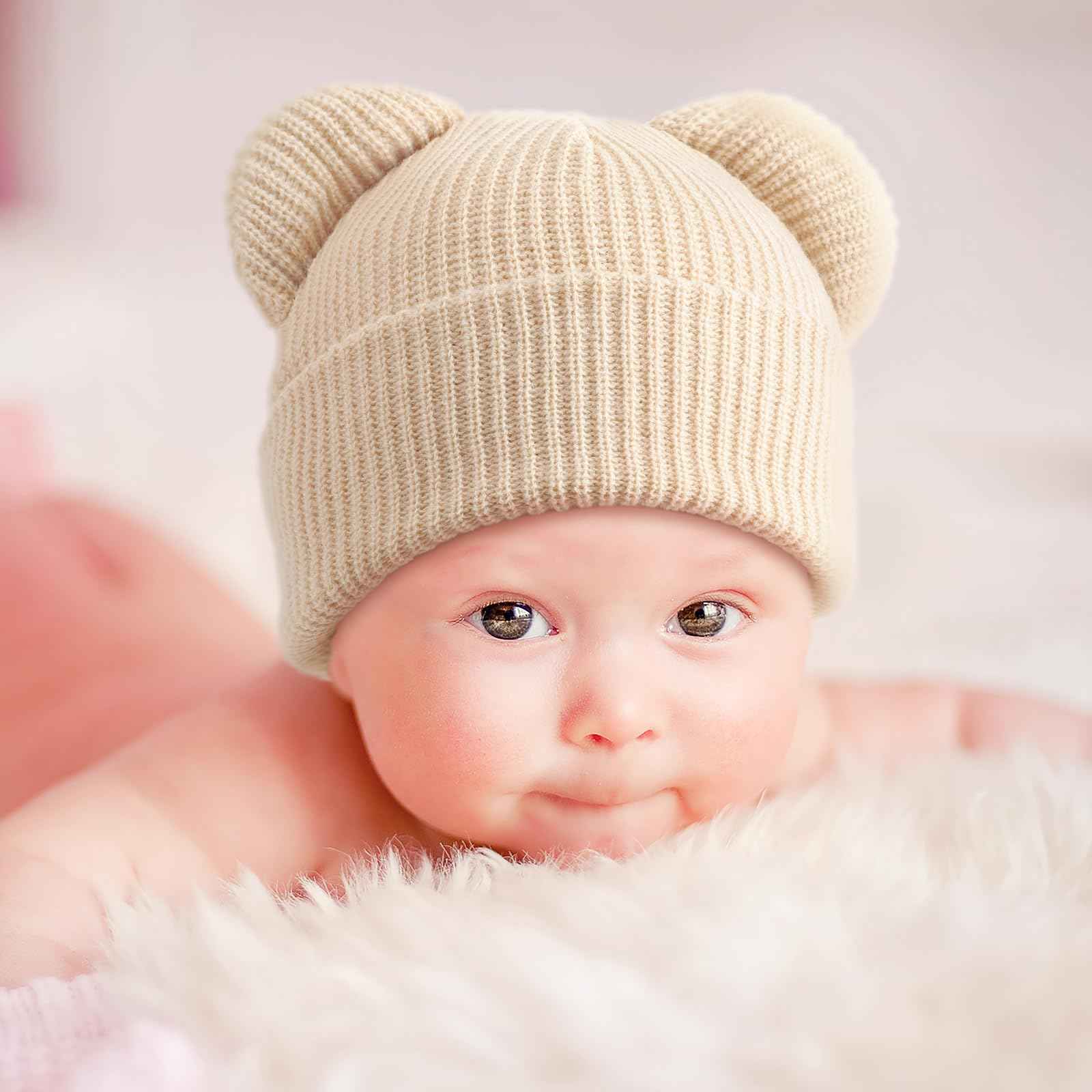 DRESHOW Toddler Beanie Baby Winter Hats Baby Soft Knitting Cute Bear Ears Hat for Boys Girls Warm Hat Hats for 0 Months - 24 Months