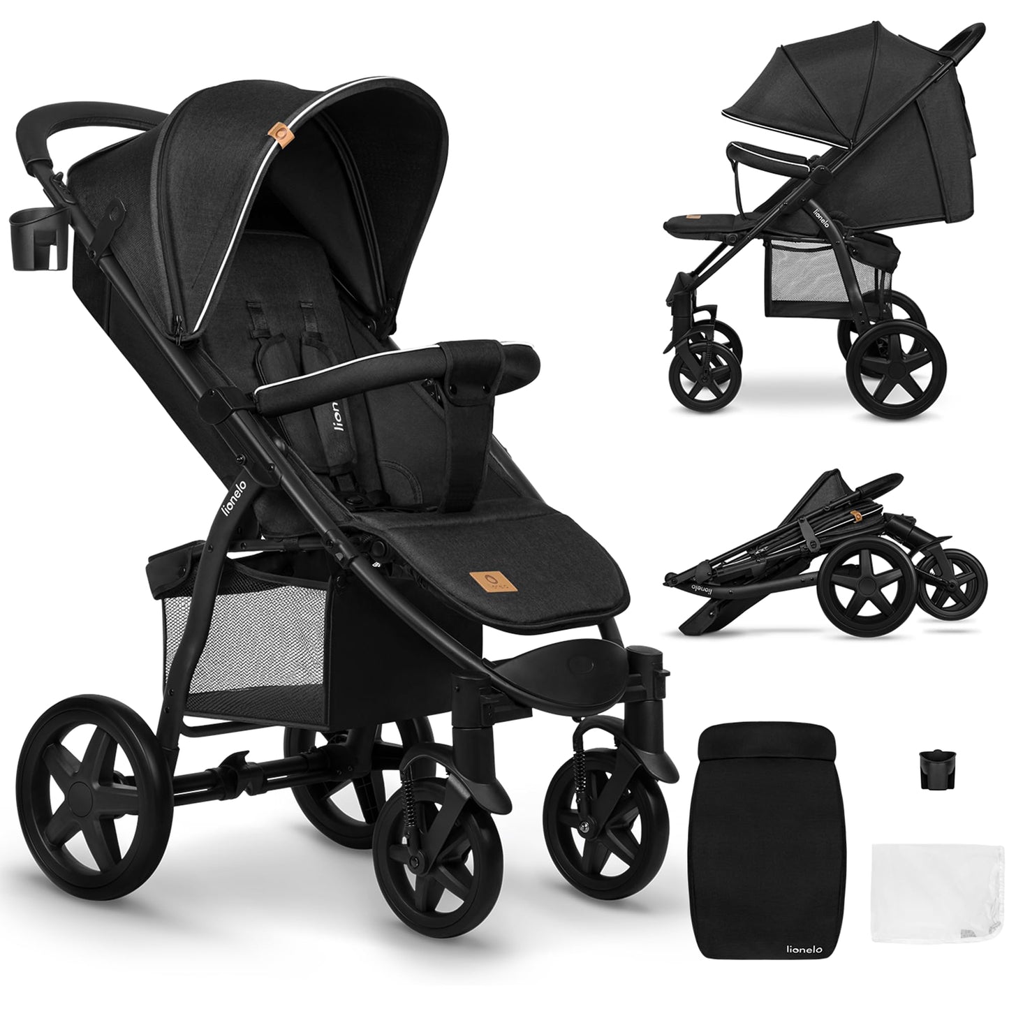 LIONELO Annet Plus Buggy up to 22 kg with Reclining Function, Small Folding Pushchair with Accessories, EVA Foam Wheels, Mosquito Net, Foot Cover Drink Holder, Basket Dreamin