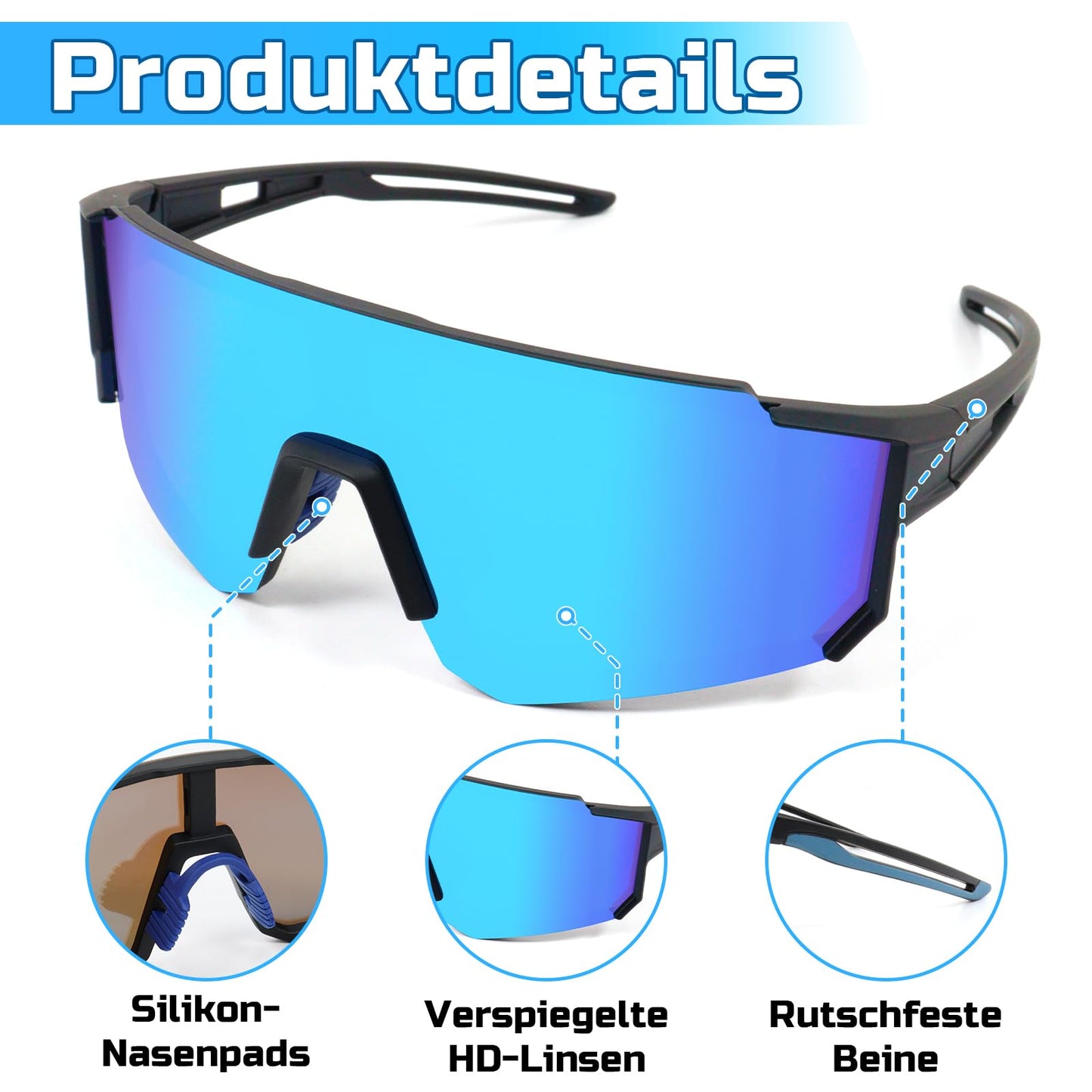 Rosedreamer Schnelle Brille Sport Sonnenbrille Herren Damen Polarisierte Sonnenbrille Fahrradbrille Laufbrille für MTB Rennrad Radfahren Biking Ski FahrradLaufen mit UV400 Schutzbrille