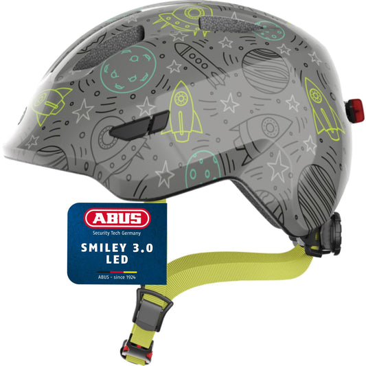 ABUS Kinderhelm Smiley 3.0 LED - Fahrradhelm mit Licht - Tiefe Passform & Platz für einen Zopf - für Mädchen und Jungs