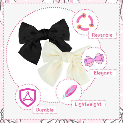 Bow Hair Clip, Pack of 2 Women Hair Bows Large Bow Hair Clip French Hair Clips Girls Hair Clips (Black + White)