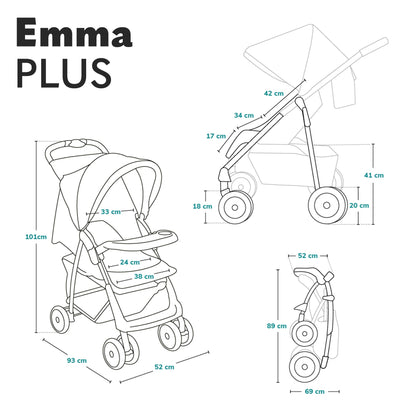 LIONELO Emma Plus Kinderwagen bis zu 15 kg, Kindersportwagen, leicht modern klein Buggy mit Liegeposition, zusammenklappbar, große Räder, großer Korb, Tasche Stone
