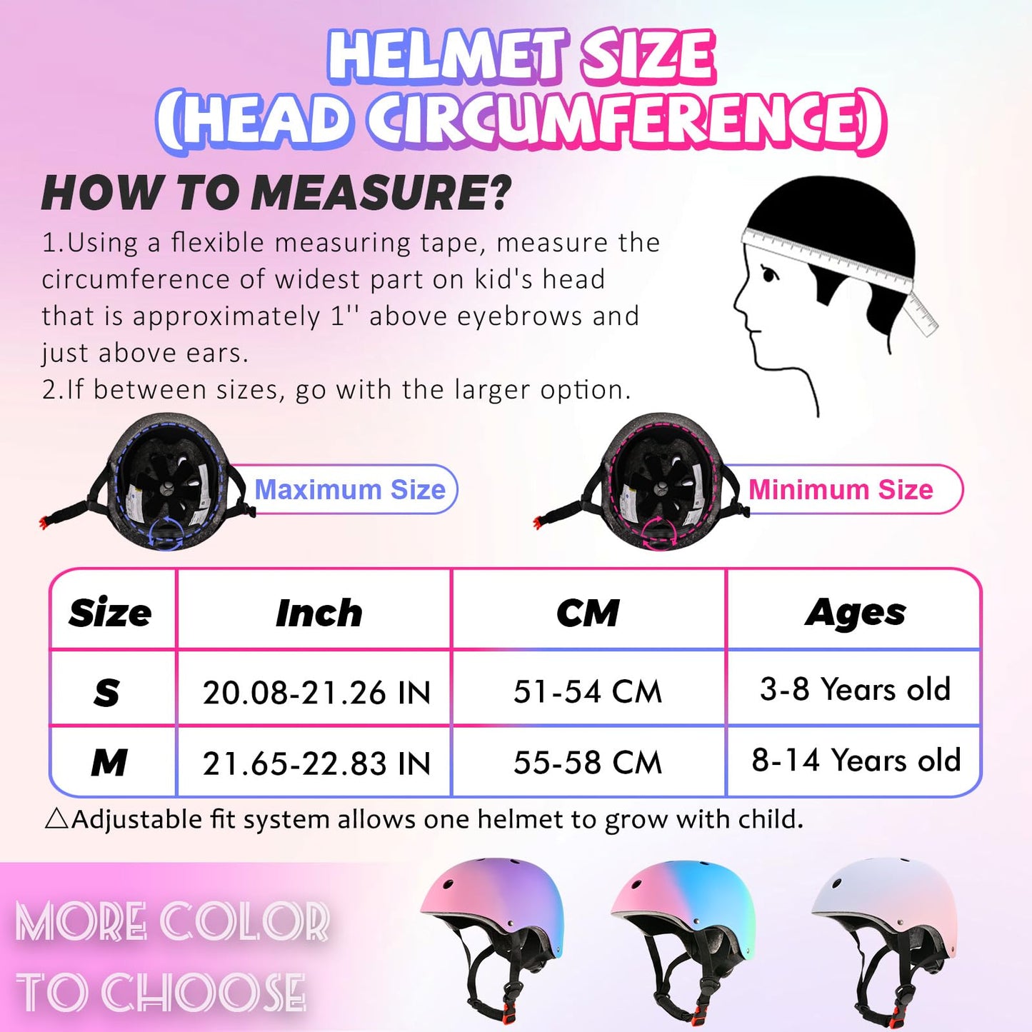 LOKJIJI Verstellbarer Kinder Fahrradhelm Skaterhelm für Mädchen Jungen Kinder Jugend, Farbe Farbverlauf Kinder Schutzhelme für Multi-Sportarten Fahrrad Skateboard Skaten