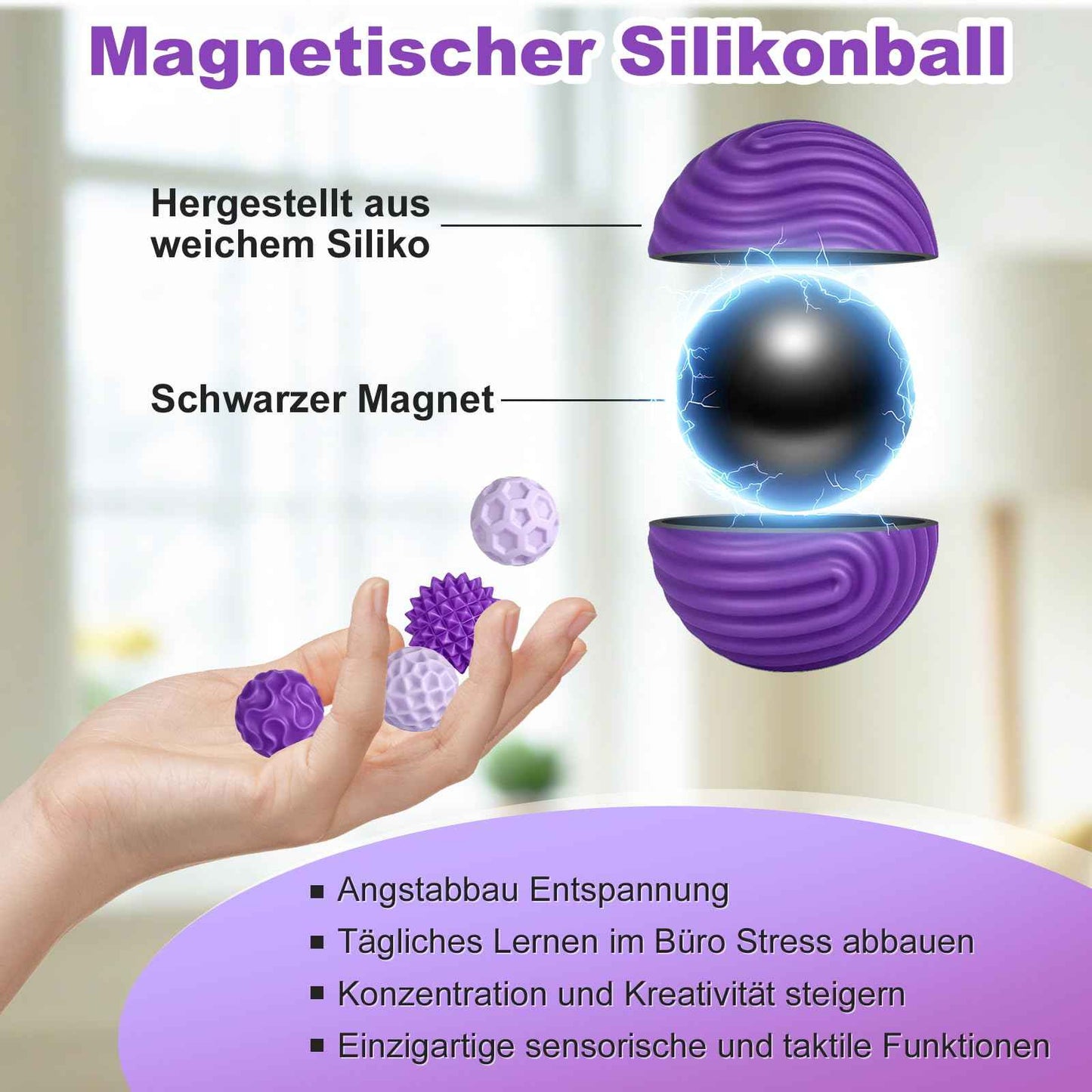8 Stück Magnetische Fidget Toys, Silikon Magnetkugeln Anti-Stress Bälle, Sensorik Spielzeug für Erwachsene und Kinder, Sensorische Magnetische Kugeln Set, Stressabbau und Entspannung（Rosa）