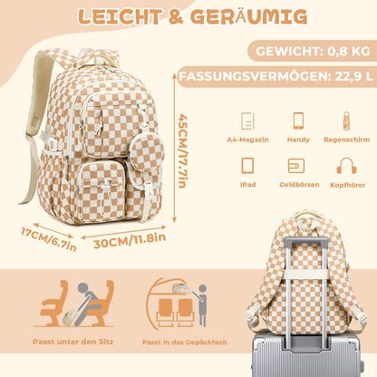 Schulrucksack Teenager Mädchen 22,9L mit Abnehmbarem Münzbeutel | Reflektierende Sicherheitsstreifen,S-förmige Wirbelsäulenstütze,Wasserfestes Gewebe,Wabenbelüfteter Rücken