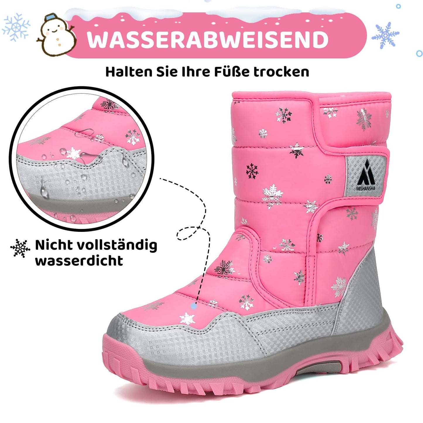 Mishansha Girls' Winter Boots, Children's Winter Shoes, Warm Snow Boots, Lined Winter Boots