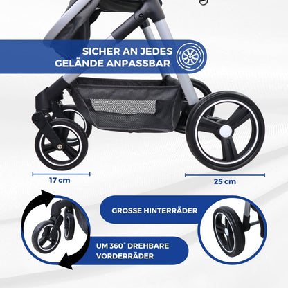 Mobiclinic® kids, Kinderwagen + babywanne, 2 in 1, Nuit, Ultrakompakt, 5-punkt-gurtsystem, 22 kg, Einhandbedienung, Verstellbar, Verstellbare rückenlehne, Motorhaube, Korb, Fußbremse, Wendbar