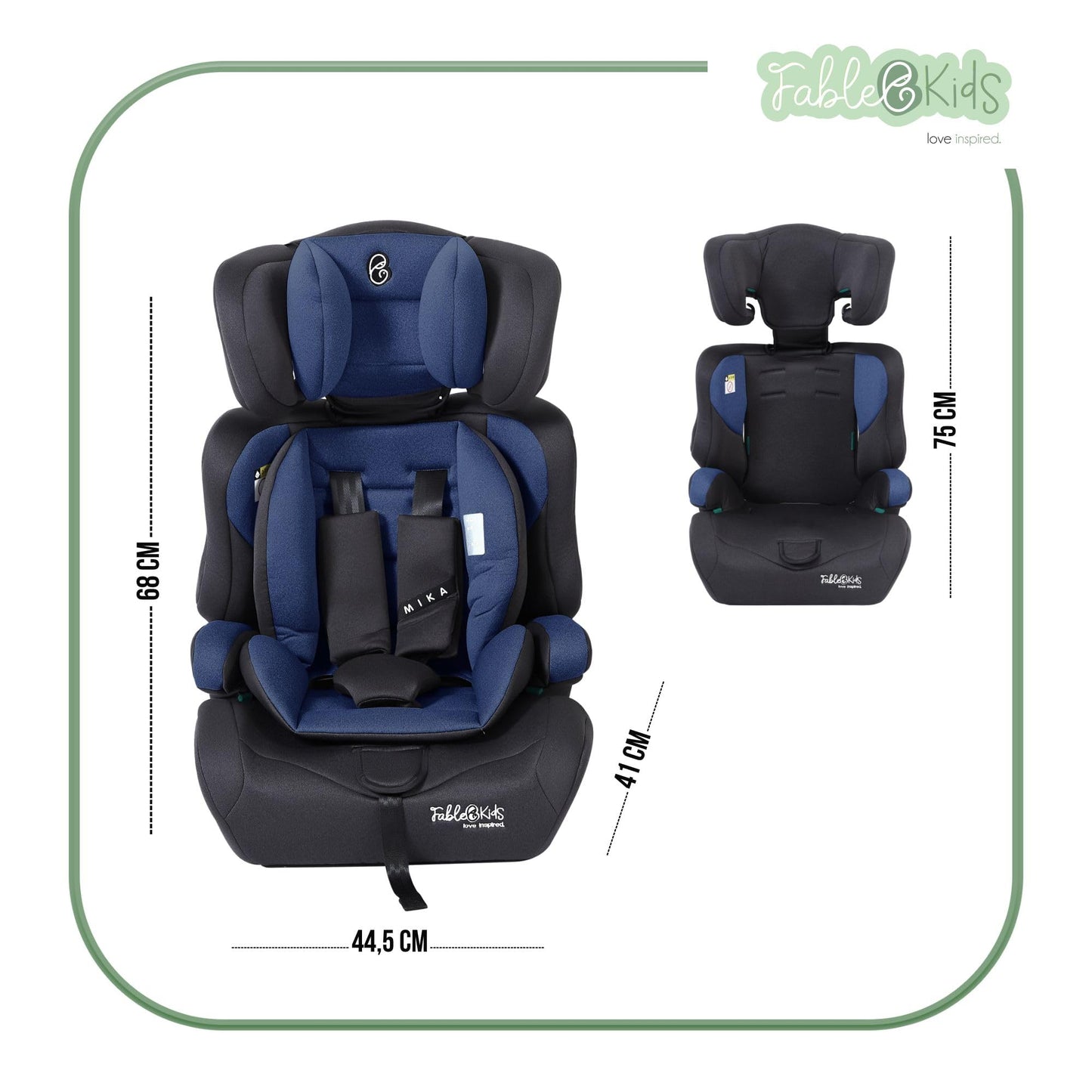 FableKids Kinderautositz 9-36 kg | 3-Punkt-Sicherheitsgurt | Autokindersitz ab 15 M. | Autositz für Kinder 76-150 cm | Kindersitz einstellbare Kopfstütze ECE R129/03 | Verstellbar | Schwarz