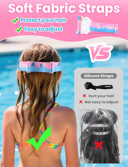 Supertrip Taucherbrille Kinder mit Stoffband,Schwimmbrille Kinder fur Mädchen Jugen,Gehärtetes Glas Schnorchelmaske Kinder mit Nase,180°Panorama Tauchmaske Schwimmmaske Kinder Anti-Leck fur 6-14 Jahre