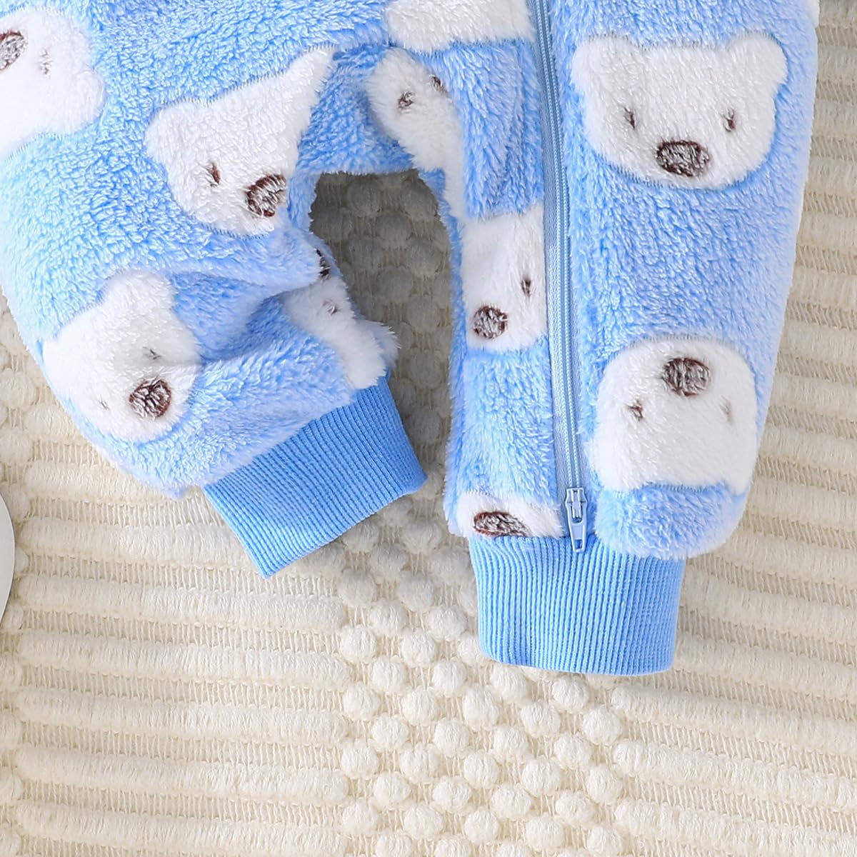 Yanmucy Newborn Baby Winter Romper with Hood Cartoon Bear Baby Snowsuit Warm Fleece Zip Baby Girl Boy Jumpsuit 0-18 Months