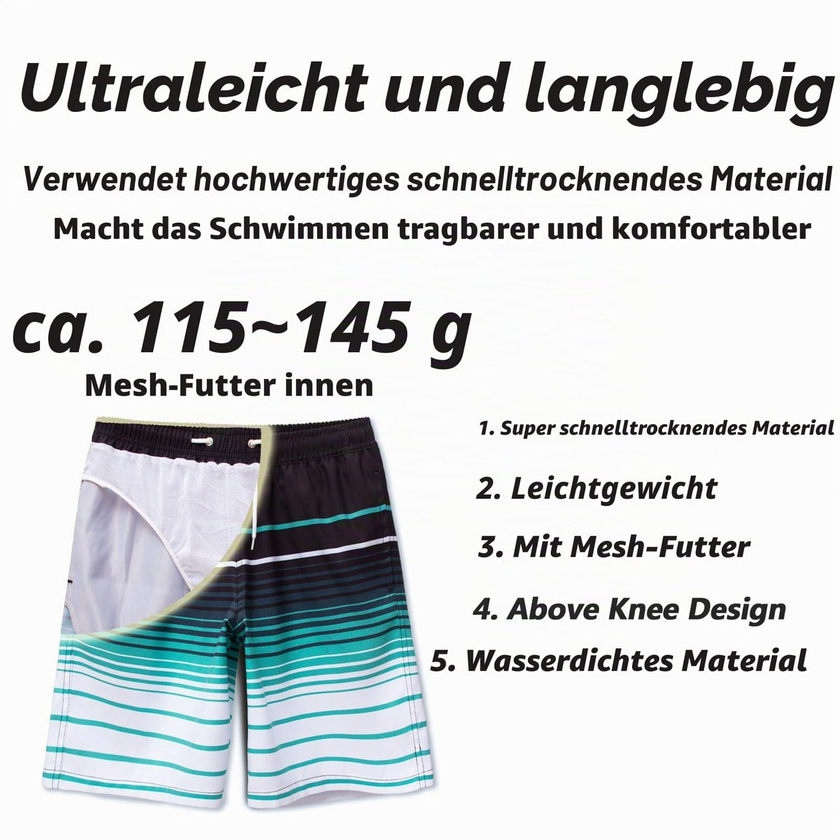 MEILONGER Boys' Swim Shorts Quick-drying Boardshorts with Mesh Lining Pockets and Adjustable Drawstring 