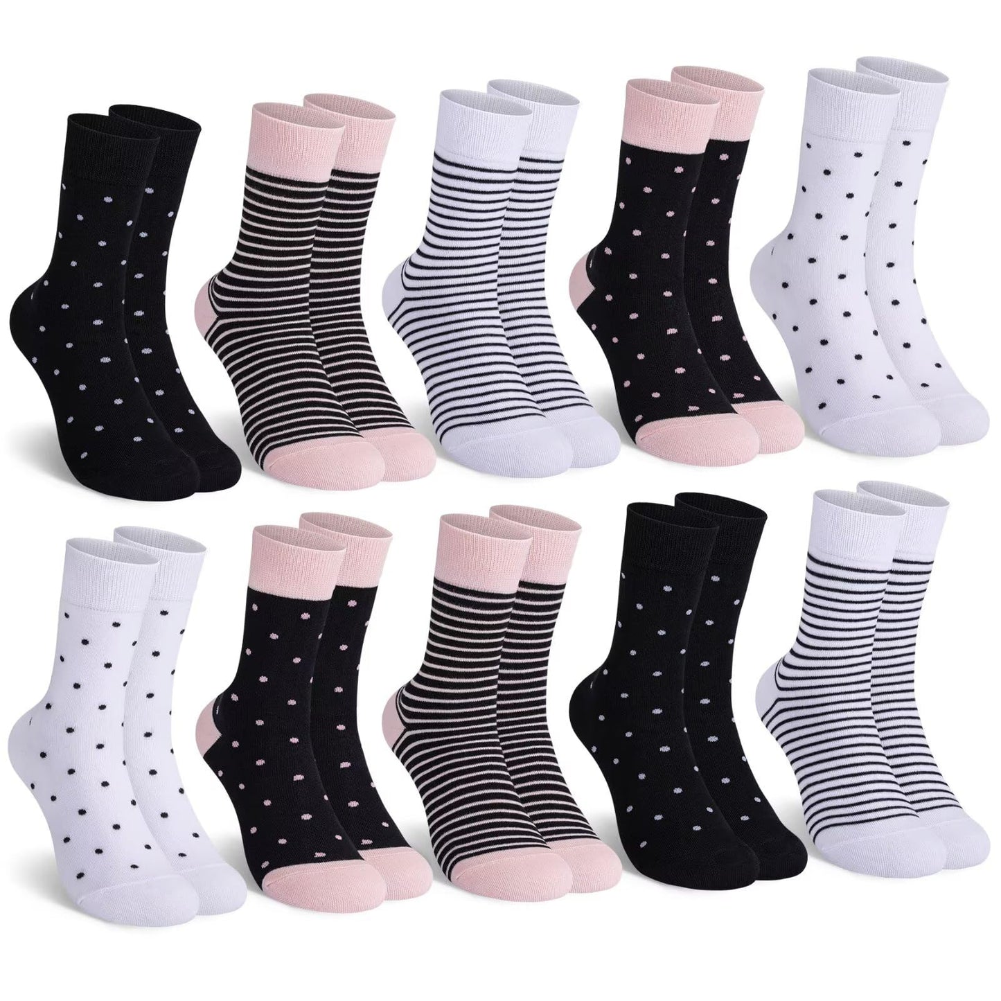 Mowenti Socken Mädchen 35-38 sportsocken strümpfe socks Mädchensocken bunte schwarz Streifen Punkte baumwollsocken 10 Paar