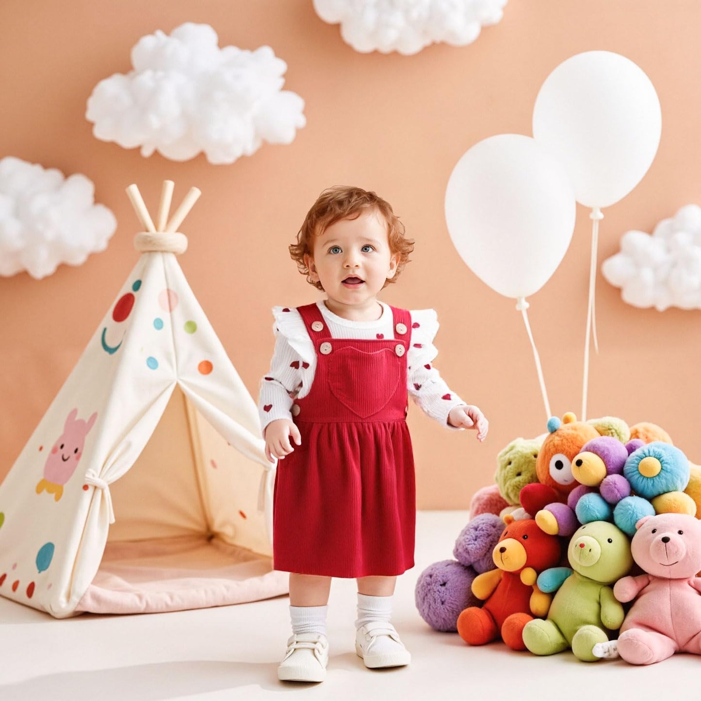 Baby Kleidung Mädchen Neugeborene Kleidung Rüschen Baby Strampler Hosenträger Rock Kleidung Sets für Baby Mädchen Valentinstag Baby Geschenk Babys Valentinstag Outfit Mädchen 0-18 Monate