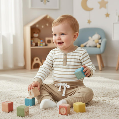 JiAmy Baby Boys' Clothing Long Sleeve Striped Bodysuit Romper + Trousers Outfit Set Newborn Soft Cotton Baby Clothing 0-24 Months