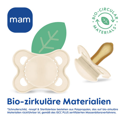 MAM Original Latexschnuller im 2er-Set, Schnuller aus nachhaltigen, bio-erneuerbaren Materialien, Baby Schnuller mit symmetrischem & kiefergerechtem Sauger, 0-6 Monate, Hase/Reh