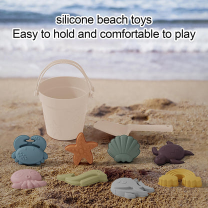 Melearch Beach Toys for Children, 10 Piece Sand Toy Set, Sandpit Toy with Bucket and Shovel, Sand Moulds Toy for Toddlers, Girls and Boys, Summer Games, Red