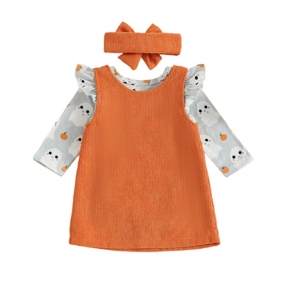 Geagodelia Baby Girl Halloween Clothing Outfit Pumpkin Ghost Baby Clothing Set Body Top + Jumpsuit Dress Newborn Soft Baby Set