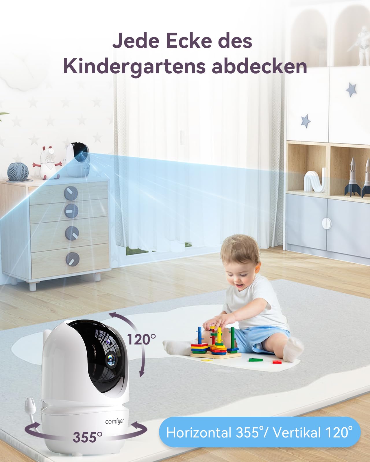 Comfyer BM01 Split-Screen Babyphone mit 2 Kameras, 7" HD 720P ohne WLAN mit Halterung, IR-Nachtsicht VOX-Modus mit Sound-Alarm 2-Wege-Audio 6000mAh 300M Reichweite Videoüberwachungsgerät